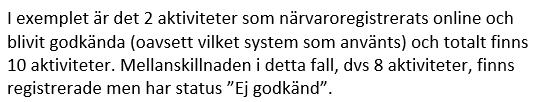 I de grå rutorna hämtas närvaroregistrerade siffror in automatiskt efter att ni har registrerat dem med närvaro i systemet,