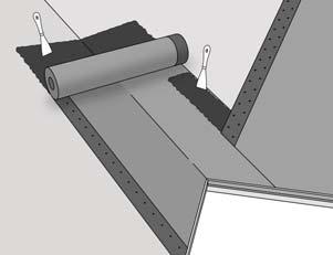 geringar Montera ett underlagsmembran botten av ränndalen och limma fast det i sin helhet i underlaget med taklim (limlagret ska vara ca 1 mm) och spika fast det vid kanterna med 100 mm mellanrum.