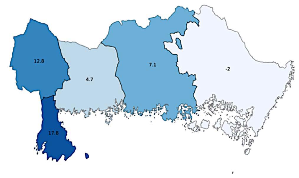 Antal gästnätter per boendetyp 6 Utvecklingen för kommunerna i Blekinge I fyra av Blekinges fem kommuner var utvecklingen positiv under årets första nio månader.