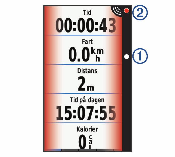 Radarinformationen visas på den aktiva datasidan. Lysdioden för fordonets position À flyttar sig uppåt i stapeln när ett fordon närmare sig din cykel.