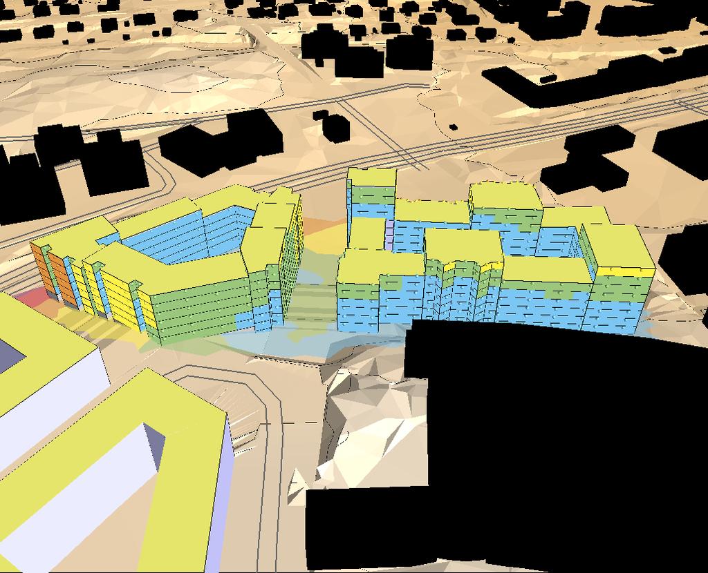 lgh <= 35 m2-65 ekvivalent ljudnivå (gränsen mellan orange och rött) 55 dba ekvivalent ljudnivå på ljudämpad sida (gränsen mellan grönt och gult) Uteplats: 50 dba