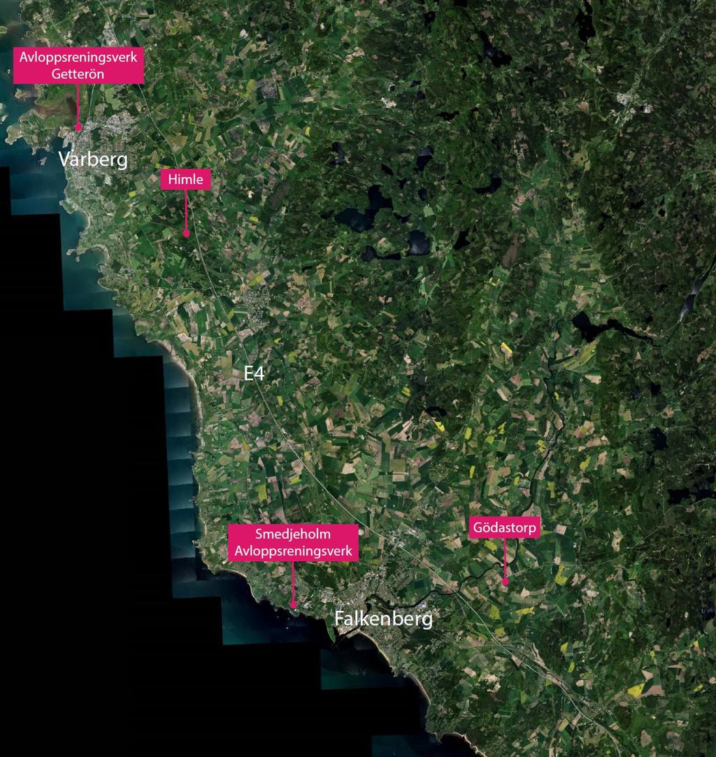 Figur 3. Alternativa placeringar som utvärderats i en lokaliseringsutredning. Kartfigur från Sweco (2018b). Mer information om de olika platserna finns i lokaliseringsutredningen (Sweco 2018b).