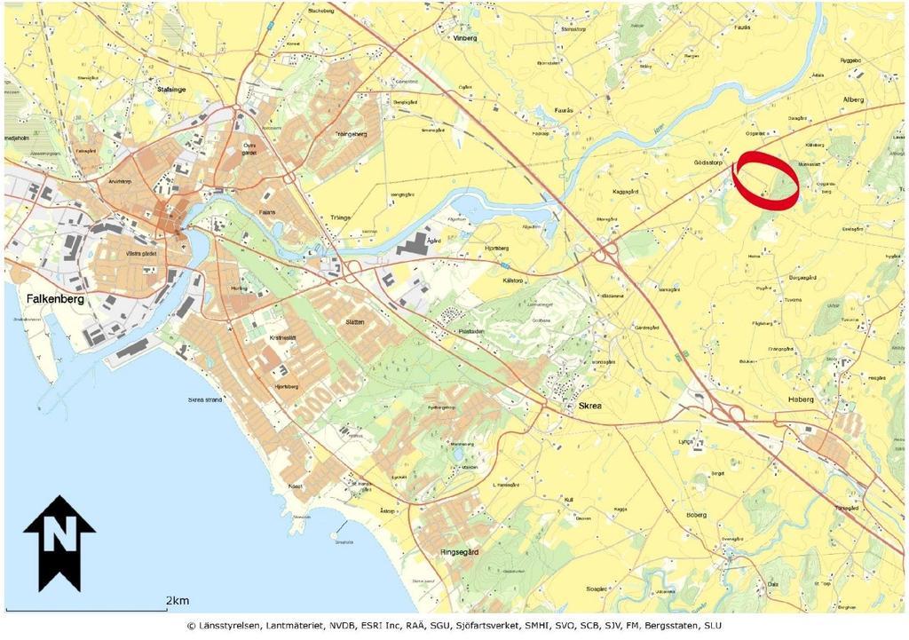 Inledning Bakgrund På fastigheten Gödastorp 3:13 strax öster om Falkenbergs samhälle planeras åtgärder för att möjliggöra en omlastningsstation för hushållsavfall (se översiktskarta, figur 1).