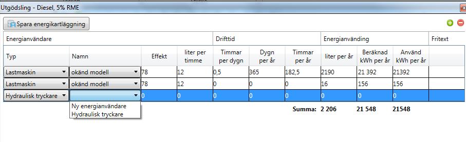 Din nya energianändare lagras då och du kan redigera dina egna energianändare i fliken Grunddata, se idare asnitt 1.