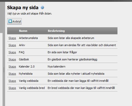 8. Välj SkapaVanlig webbsida