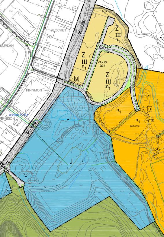 Detaljplaner Gällande detaljplan för området Växjö 9:32 m.fl. (Växjö återbruksby) vann laga kraft 2016-07-21. Planen tillåter J återvinningscentral i det blå området på kartan till höger.