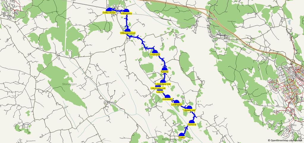 2018-10-30 14:04:57 Karta för Tur 5600 M - F 5600 7.25 7.53 BUSS 56 - Dalby - Gomorra - Uppeby vsk - Lundhagen - Kolmården - Löts ka - Löts-Eneby vsk - Lötgårdens Vsk 7.