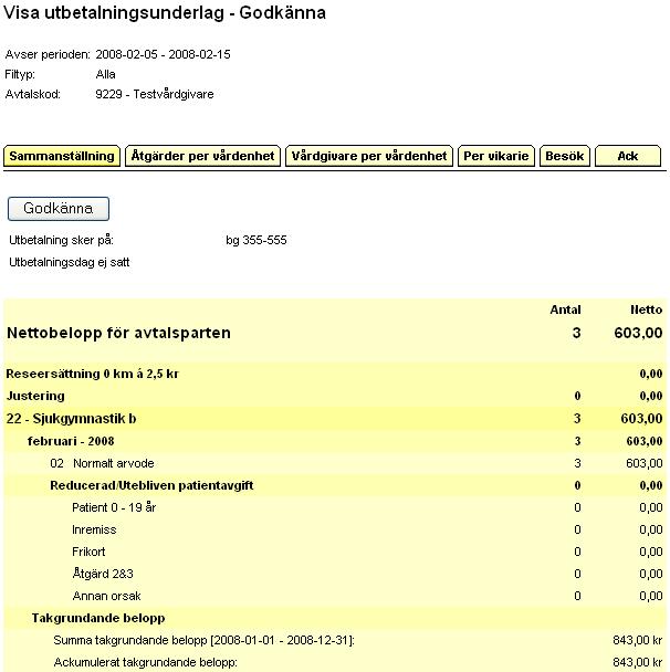 79 Ovanför nettobeloppet finns sex flikar där du kan se utbetalningsunderlaget från olika vinklar. Förvalt är sammanställning.