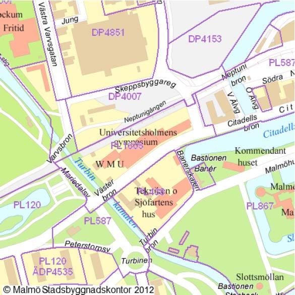 4. GÄLLANDE DETALJPLANER PL 1605 KV MAKRILLEN OCH ABBORREN Stadsplanen föreskriver Allmänt ändamål för området där Universitetsholmens gymnasium och WMU har sina lokaler i dagsläget.