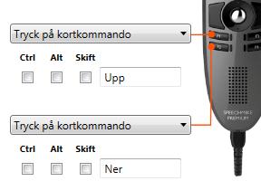 Gör så här: Klicka på symbolen välj menyvalet Alternativ välj sedan Mikrofonens knappar För att F1 som ska fungera för att flytta sig uppåt i journalen ändrar du i listan till Tryck på