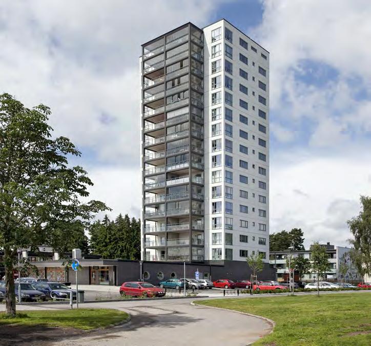 61 Kv. Alabastern 16-våningshuset består av butiksdel i markplan och bostäder i de resterande våningsplanen.