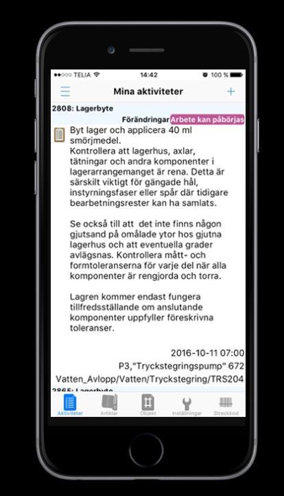 Arbetsorder Arbetsorder dyker upp i aktivitetslistan.