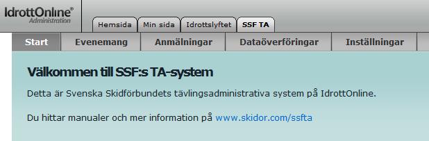 Inledning Svenska Skidförbundet har till säsongen 2009/2010 utvecklat ett nytt webbaserat tävlingsadministrativt system på IdrottOnline (i detta dokument kallat TA-systemet ) vilket ersätter de