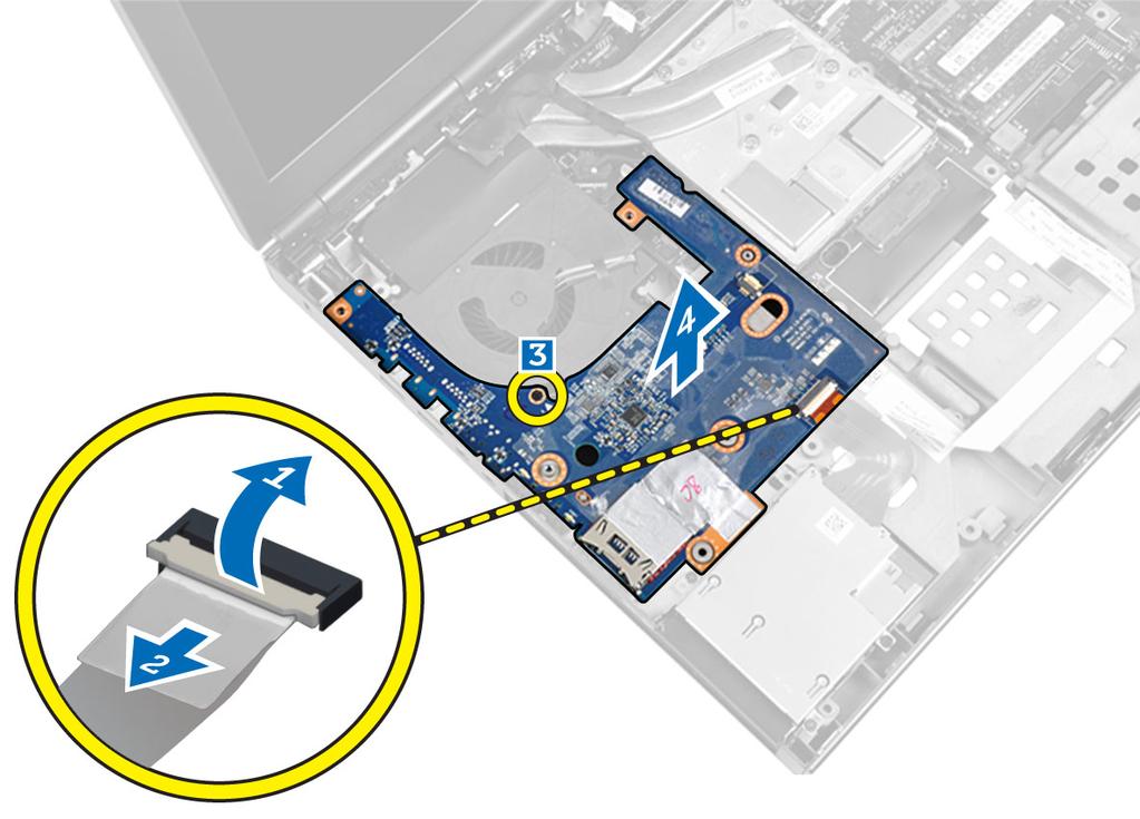 a. SD-kortet b. batteriet c. kåpan d. tangentbordsramen e. tangentbordet f. den optiska enheten g. primär och sekundär disk h. handledsstödet 3. Utför följande steg för at