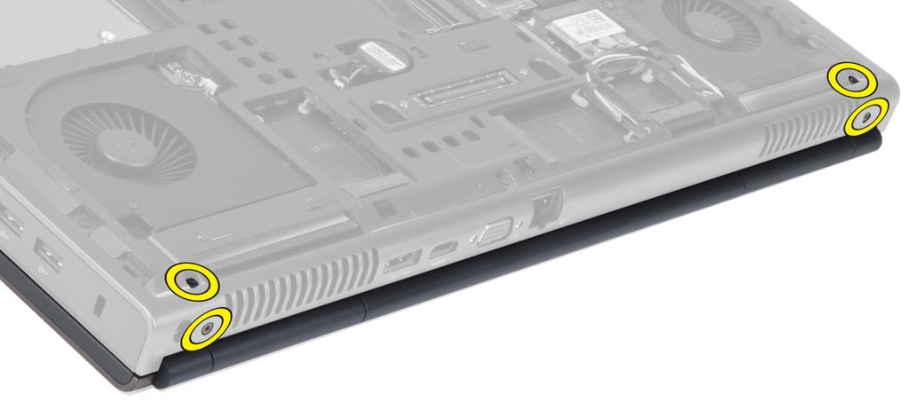 6. Ta bort skruvarna som håller fast LVDS-kabelfästet (low-voltage differential signalling).