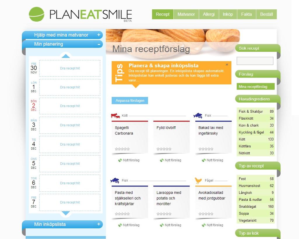 Illustration 2: PlanEatSmile PlanEatSmile är implementerat i PHP med drupal 5 som ramverk.
