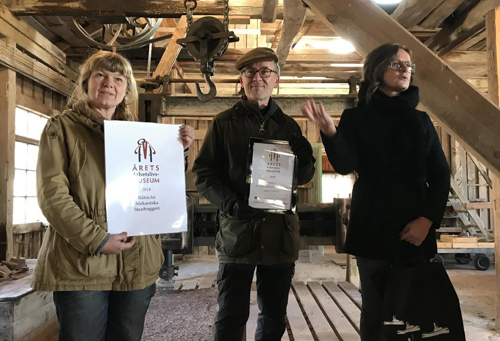 6:3 Årets Arbetslivsmuseum Utmärkelsen tilldelades 2018 Råbäcks Mekaniska Stenhuggeri med motiveringen: Genom stenhårt ideellt arbete visas en autentisk och fungerande stenhuggerimiljö där besökaren