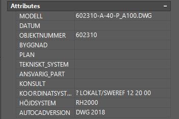 namnruta_modell.dwg: (block) Några av attributen, t.ex.