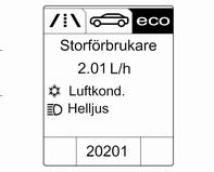 Visning av Eco-index: Den aktuella bränsleförbrukningen visas genom segment.