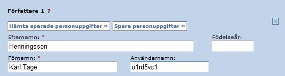 (1) Namn (Efternamn och förnamn), (2) KTH-ID, (3) Organisation Samtliga författare ska registreras, i den ordningen de anges i publikationen.