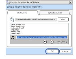 Förutom de musikexempel som följer med programmet kan du välja musik från musikfiler på datorn eller från ljud-cd-skivor.