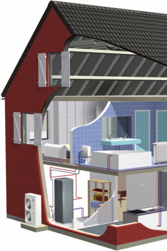 Värme och varmvatten för hushållet 1 Split-system s26 ETT SPLIT-SYSTEM BESTÅR AV EN UTOMHUSDEL OCH EN INOMHUSDEL Utomhusenheten tar upp värme