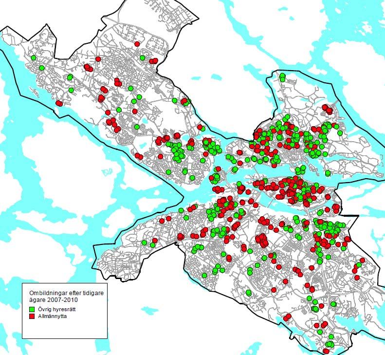 Erfarenheer från ombildningar i yans besånd i Sockholm 2007-2010 (Sweco) Ekonomiska argumen väger ung Fasigheer med höga hyresnivåer ombildas i beydlig högre grad än fasigheer med låga hyror.