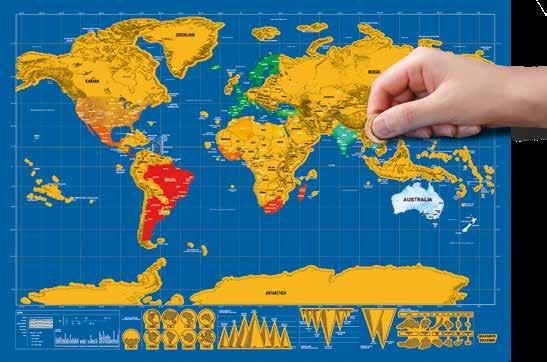 En världskarta, där du kan skrapa fram länder och kontinenter på samma sätt