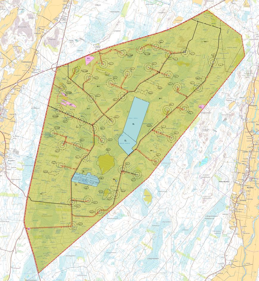 1-13 Österbottens landskapsplan 2040 är under uppgörande. I planutkastet har inte framkommit något som skulle inverka på förutsättningarna för vindkraft i området. 3.2.1.3 Generalplan På planeringsområdet finns inte någon gällande generalplan eller delgeneralplan.