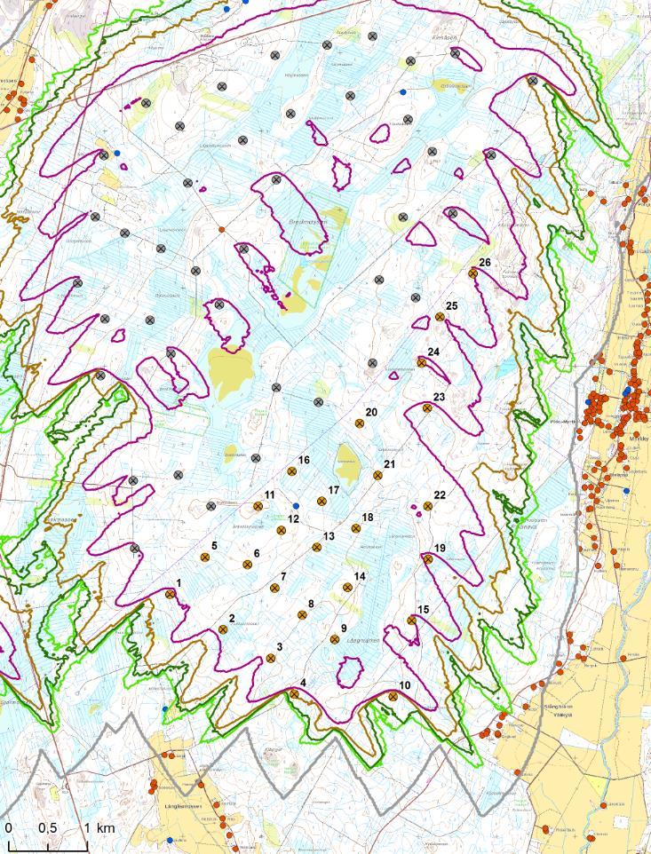 1-35 Bild 27. Skuggsimulering - Kristinestad Norr (numrerade vkv), Pjelax-Böle, Svalskulla. Betydande samverkande konsekvenser uppstår inte.