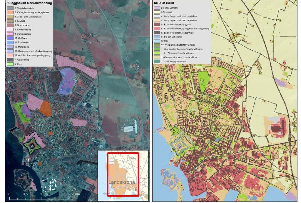 LANTMÄTERIET, GEODATASAMVERKAN LANTMÄTERIET, GEODATASAMVERKAN Figur 6. Exempel på hur NMD basskikt och tilläggsskiktet Markanvändning kompletterar varandra.