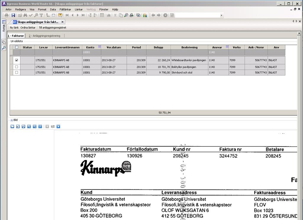 Registrera anläggning sid 1 (8) Ny anläggning/inventarie För att kunna skapa en anläggning måste registrering först ske i EFH (efter belastningsattest kommer transaktionerna till huvudboken) eller