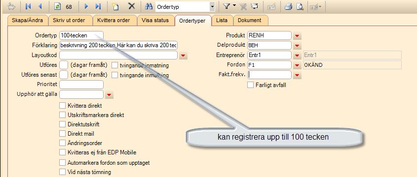 Scrum 38711 ärende 56067 Renhållning > RH-order, Fliken Ordertyper Beskrivning: På ordertyp anges en beskrivning hur den aktuella ordern skall skapas.
