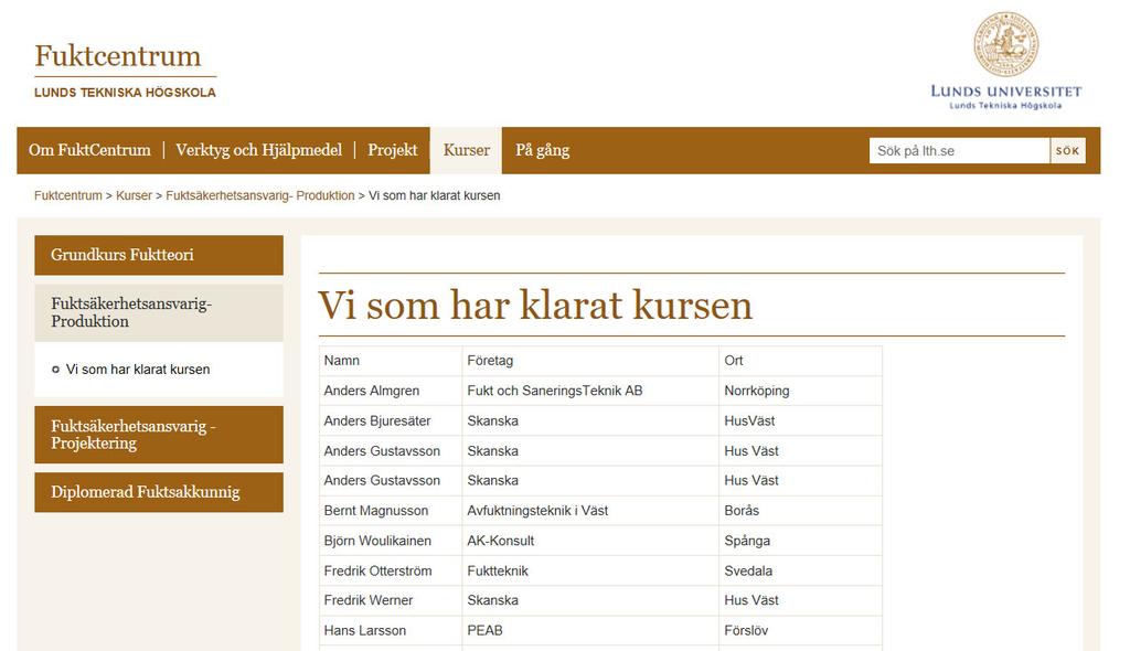 Fuktsäkerhetsansvarig-Produktion 28 personer, Lunds universitet / LTH / 