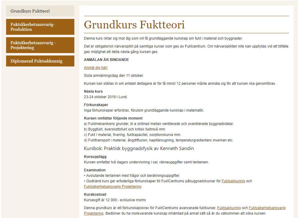 Grundkurs-Fuktteori 67 personer, Lunds universitet /  Fuktsäkerhet idag -