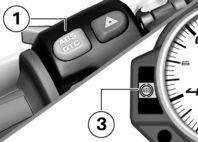 z Manövrering BMW Motorrad Race ABS Frånkoppling av ABSfunktion Slå på tändningen. ABS-funktionen kan också kopplas från under körningen. ABS-varningslampan lyser. Släpp knappen 1 inom två sekunder.