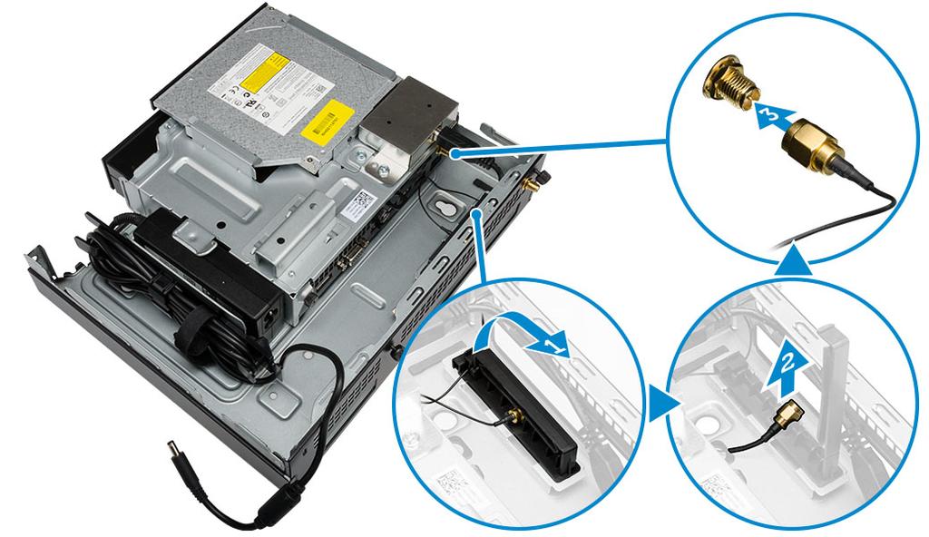 5. Dra USB-kablarna genom kabelhanteringsklämman och anslut dem till datorn. Stäng kabelhanteringsklämman. 6.