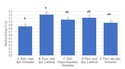 Felstaplar = medelfel. Enligt Dunnet s test är system B skilt från A (0,05- nivån) Figur 13. Kvävemineralisering beräknad från 24 april till 14 augusti.