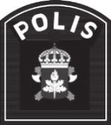 Polisvapnet och text polis, svart, gul, blå, röd och vit.