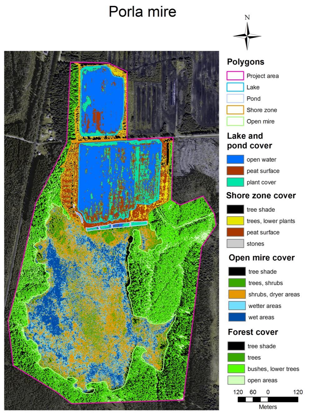 Figure 17. GIS-klassificerad vegetation för Porlaområdet tio år efter återvätningen.