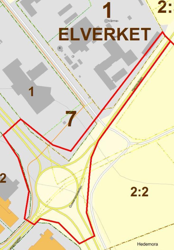 Områdesbeskrivning Planområdet ligger i den nordvästra delen av Hedemora tätort, vid Gussarvsrondelen och omfattar del av riksväg 70 och väg 270,