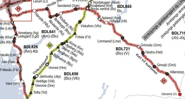 Kust till kustbanan Tillfälliga spår Almedal (PSB) Trafikavbrott v30-31 Borås Limmared (PSB)