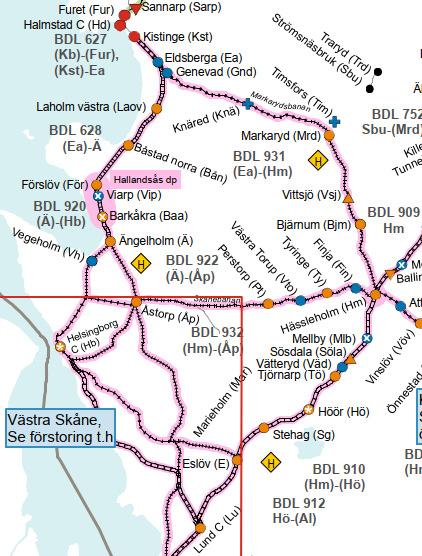 Ängelholm Maria, dubbelspår Lokaltåg (Tåg med flera uppehåll) Inställes i sin helhet (För)-Ä-Hb Regionaltåg (Tåg med uppehåll Ä) Omledning Lund-Kävlinge-Teckomatorp-