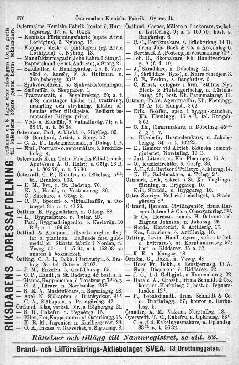 67() Östermalm s, Kemiska; Fabrik-c-Öyerstedt. '". Östermalms Kemiska Fabrik; kontor ö. Hum- Östlund, Casper, Målare o. Lackerare, vel ksi. :;3 ~, legårdsg, 17; a. t. 16424.' n. Lutternsg. 9; a. t. 169 70; bost, s.