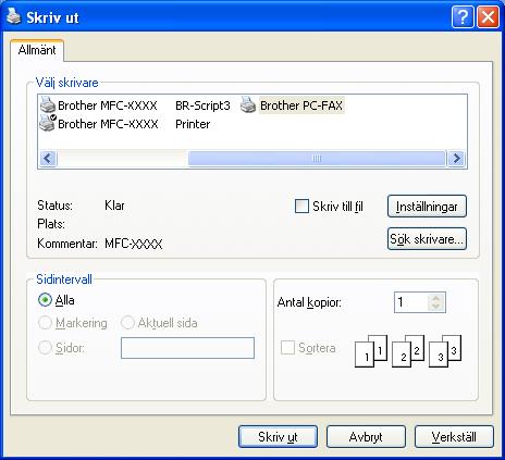 6 Brothers PC-FAX-programvara (för MFC-modeller) 6 PC-FAX-sändning 6 Med Brothers PC-FAX-funktion kan du använda datorn för att skicka ett dokument som ett vanligt fax från ett program.