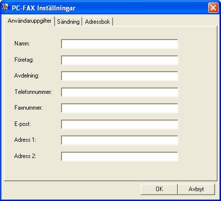 Brothers PC-FAX-programvara (för MFC-modeller) Programmera in användaruppgifter 6 Du når Användaruppgifter från dialogrutan för PC-FAX-sändning genom att klicka på ikonen.