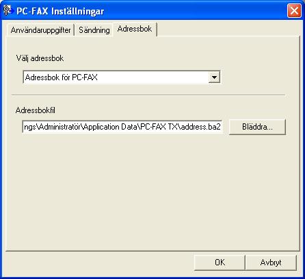 Brothers PC-FAX-programvara (för MFC-modeller) Adressbok 6 Om Outlook eller Outlook Express är installerat på datorn kan du gå till listrutan Välj adressbok och välja vilken adressbok som