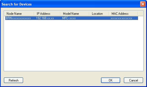 a I dialogrutan PC-Fax Rx inställningar, klicka på knappen Nätverksinställningar. Dialogrutan Nätverksinställningar visas. b Du måste ange maskinens IP-adress och nodnamn.