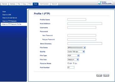 Nätverksskanning (för nätverksanvändare) Konfigurera standardinställningar för FTP 13 Du kan ställa in Passive Mode (Passivt läge) till Off (Av) eller On (På) beroende på konfigurationen för din