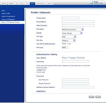 Nätverksskanning (för nätverksanvändare) Konfigurera standardinställningar för Skanna till nätverk 13 a Välj Network (Nätverk) på Scan to FTP/Network (Skanna till FTP/nätverk) i fliken Scan (Skanna).